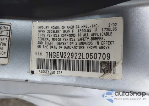 2002 Honda Civic Ex из США, поврежденный, VIN 1HGEM22922L050709